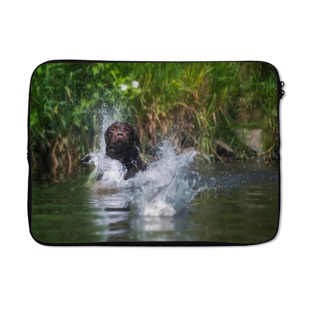MuchoWow Laptop Hülle 13 Zoll Brauner Labrador springt ins Wasser Laptoptasche - Laptophülle - Sleeve - Rundumschutz