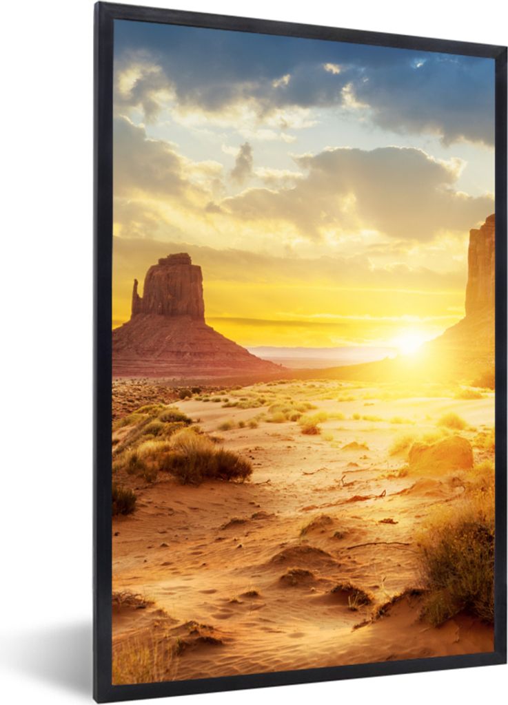 MuchoWow Gerahmtes Poster Sonnenuntergang - Felsen - Landschaft - Horizont 20x30 cm - Poster mit Schwarzem Bilderrahmen Wandposter Rahmen Foto Bi...