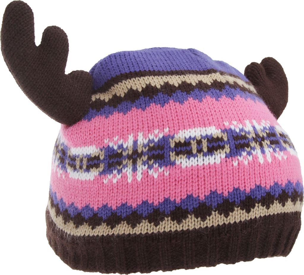 FLOSO Kinder Winter Beanie Mütze Moose mit Geweih HA435 (Einheitsgröße) (Pink/Violett)