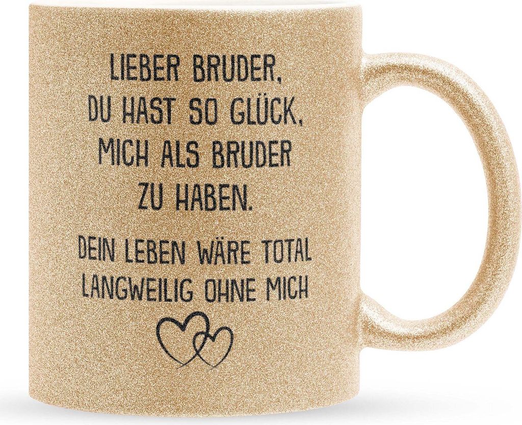 22Feels Glitzertasse Gold Bruder Geschenk von Bruder Jungs Geburtstag Weihnachten Geschwister Männer Haferl Teenager Bruderherz Geschenkidee Büro...