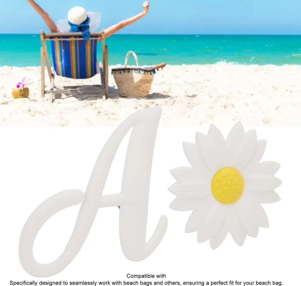 Accessori Borse Spiaggia 2pz: Lettera A e Fiore Bianco in Silicone - 5