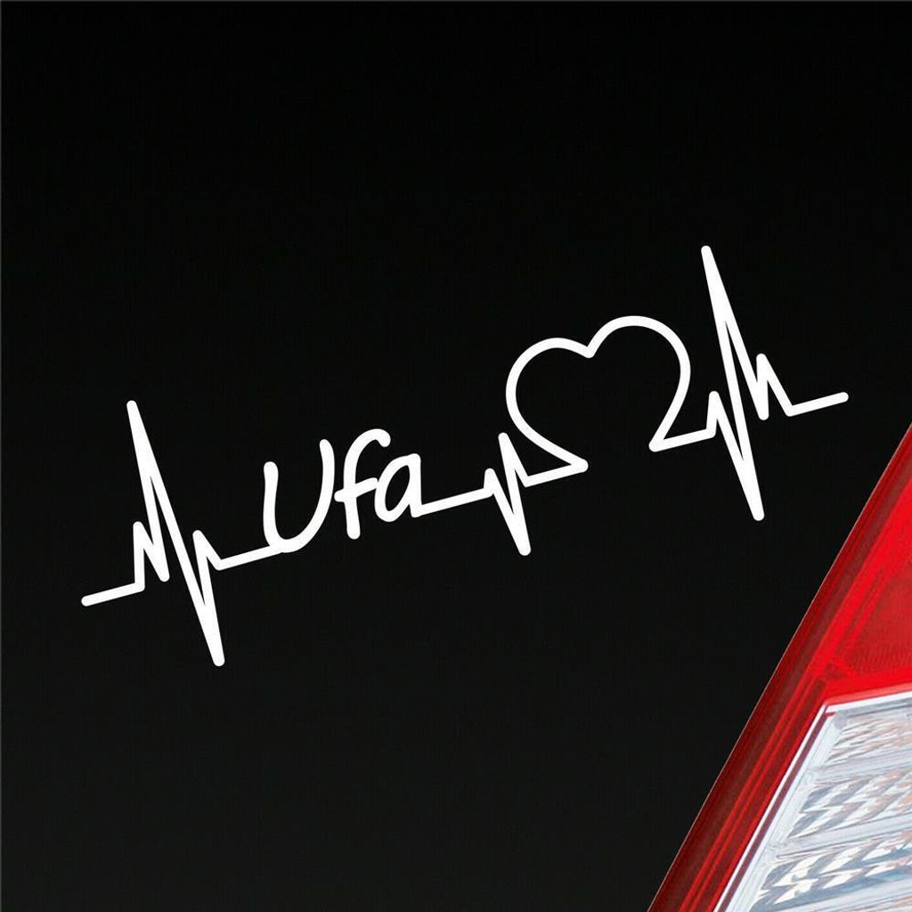Auto Aufkleber UFA Herz Herzschlag 19x7 cm Weiss Glanz Sticker Heckscheibenaufkleber