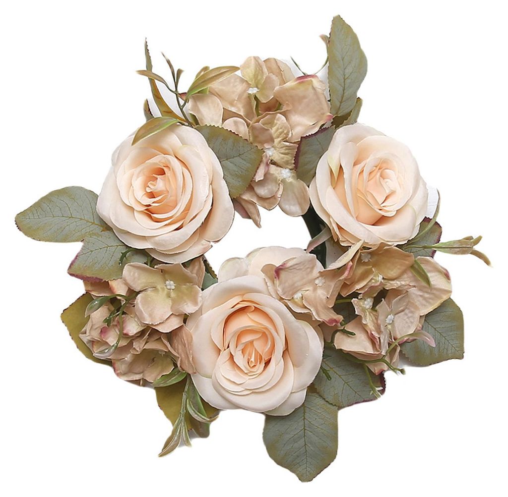 Künstlicher Rosenkranz mit Kerzenring, realistische Mini-Rosengirlande aus Kunststoff, Kerzenhalter mit Kunststofffuß, Weindekoration, Hochzeiten...
