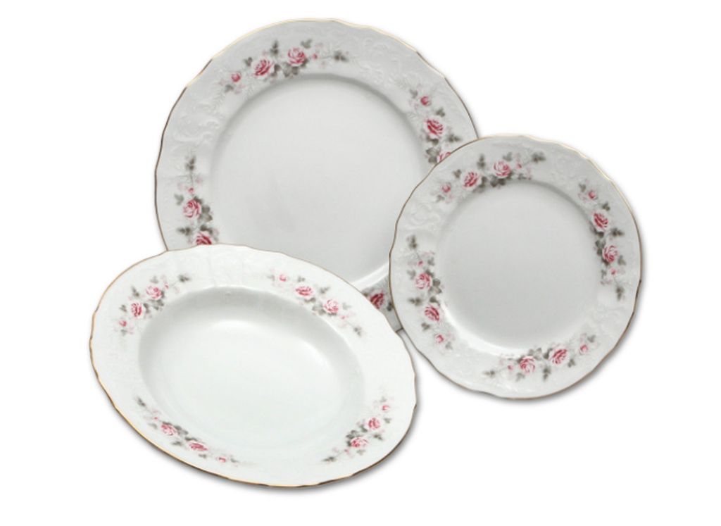Set d'assiettes Thun Bernadotte, rose, ligne or, 18 pièces Image du produit 