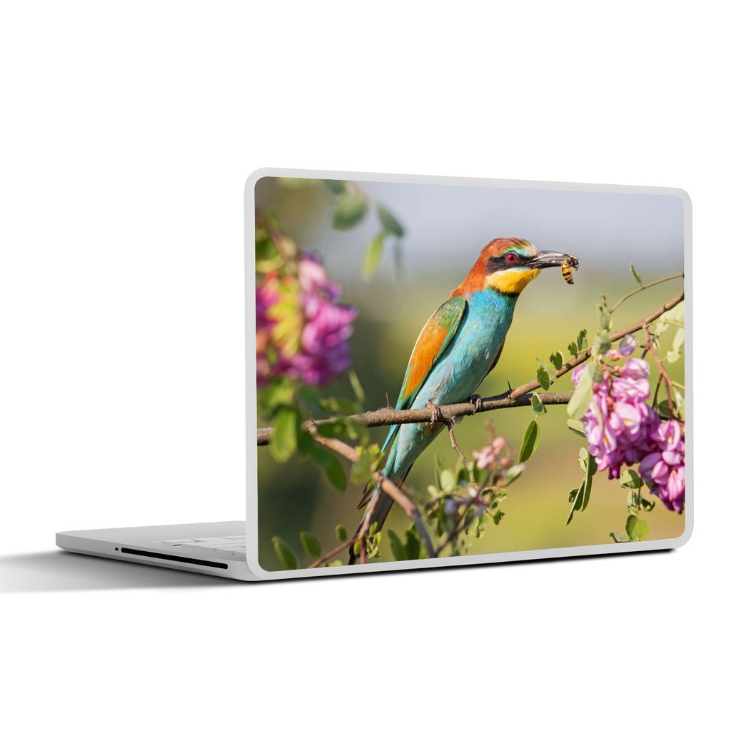 MuchoWow Laptop Aufkleber Sticker Cover Vogel - Bienenfresser - Blumen 40x30 cm - Laptop Dekoration - Selbstklebend