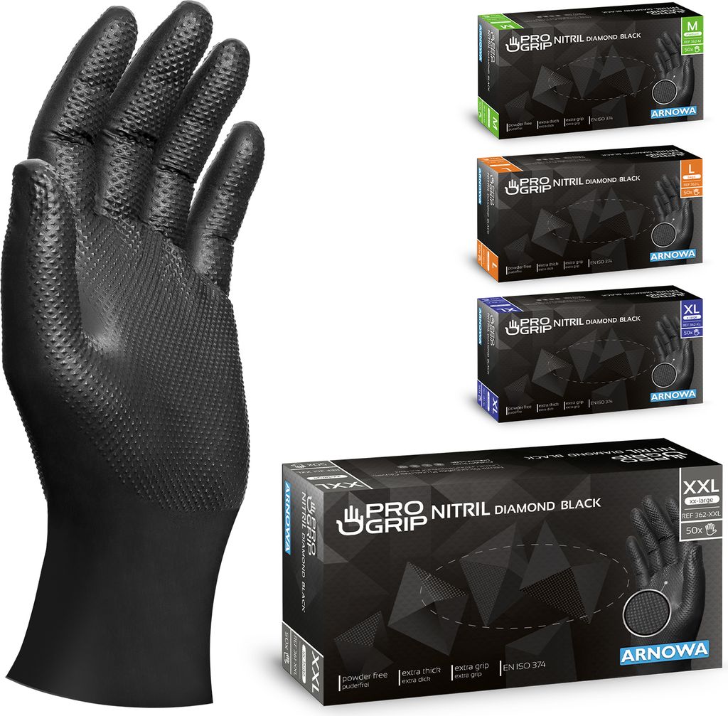 Einweghandschuhe Griffig, Nitril Handschuhe Werkstatt Schwarz, 50 Stk, Einmalhandschuhe Gr M-XXL, 3x dickere Einweghandschuhe - Gr. XXL