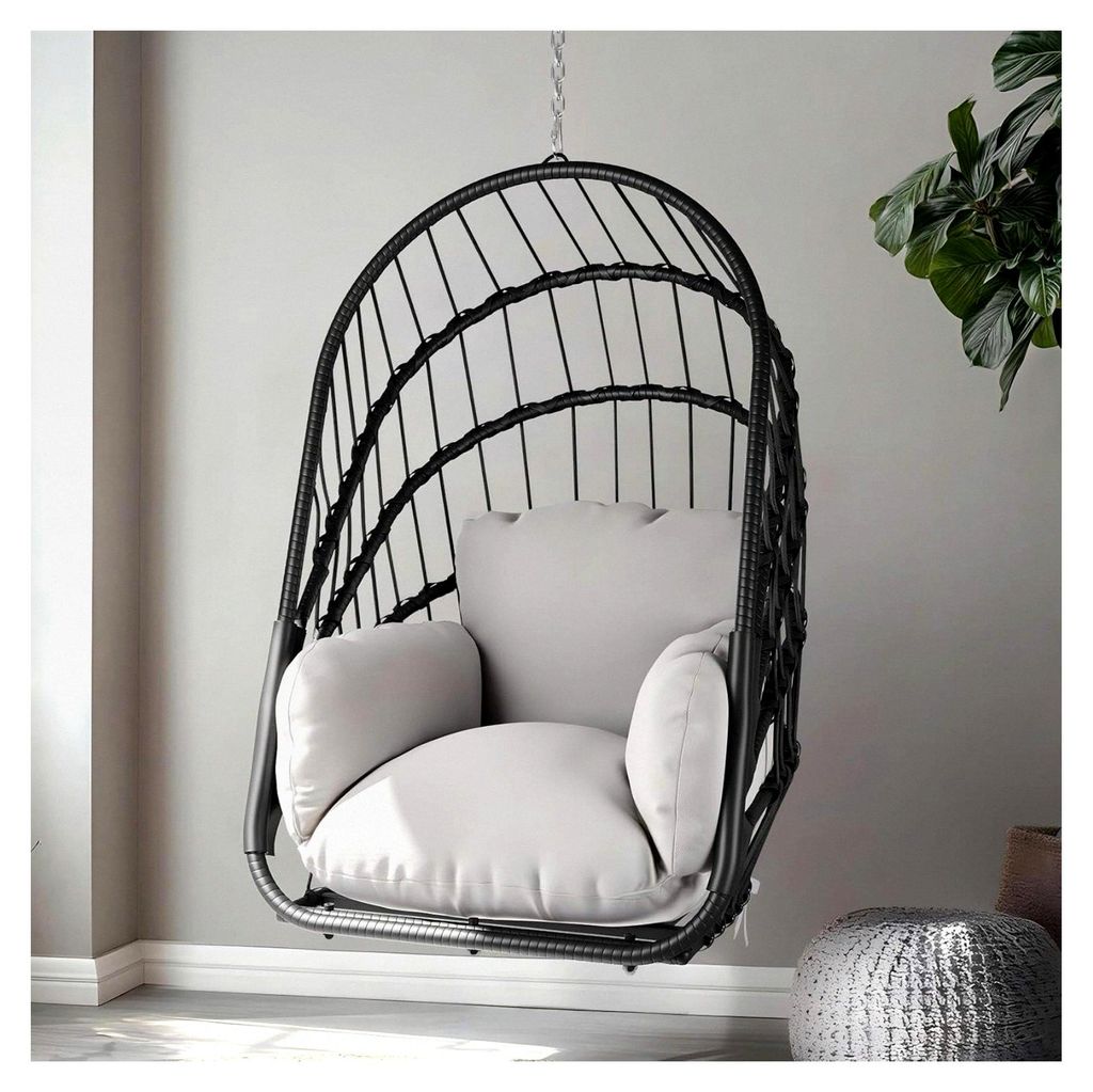 Hängesessel ohne Gestell, Rattan-Schaukelstuhl mit Waschbarem Kissen, 160 kg Tragkraft, Klappbarer Hängesessel für Terrasse, Garten, Schlafzimme...