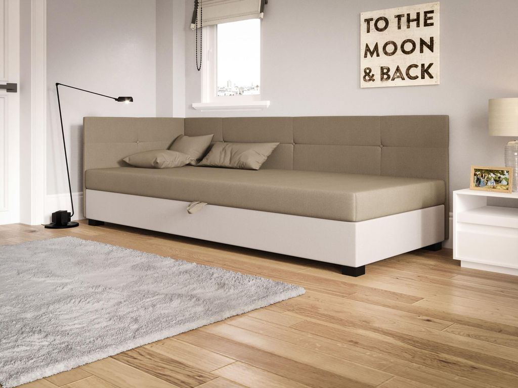 Einzelbett LOCIKA PLUS 2, gepolstert, 100x195 cm – braun/ecru
