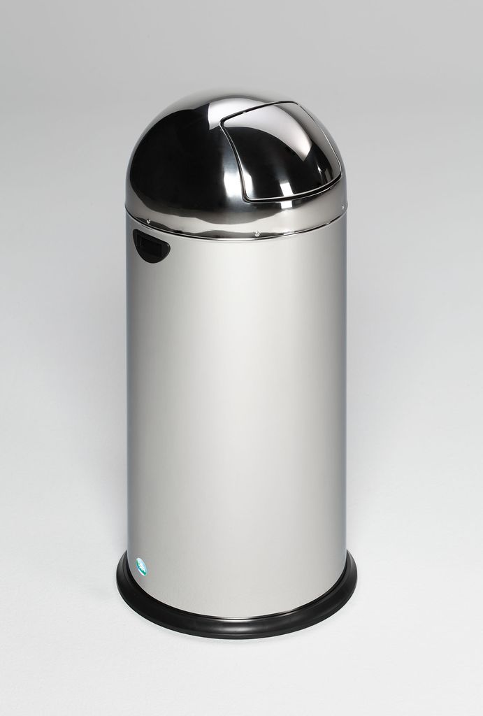Klassischer Abfallsammler mit Einwurfklappe & Inneneinsatz | 52 Liter, HxBxT 88x46,5x46,5cm | Edelstahl | Silber