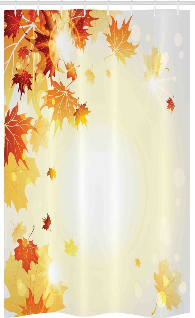 ABAKUHAUS Herbst Schmaler Duschvorhang, Fliegen Ahornblätter, Badezimmer Deko Set aus Stoff mit Haken, 120 x 180 cm, Pale Senf Dark Orange