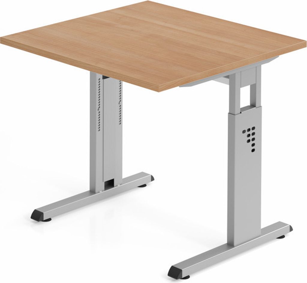 Sitz-Steh-Schreibtisch Juhani | Nussbaum | Breite 80cm | Höhe 65-85cm | stufenlos höhenverstellbar | Rechteckform