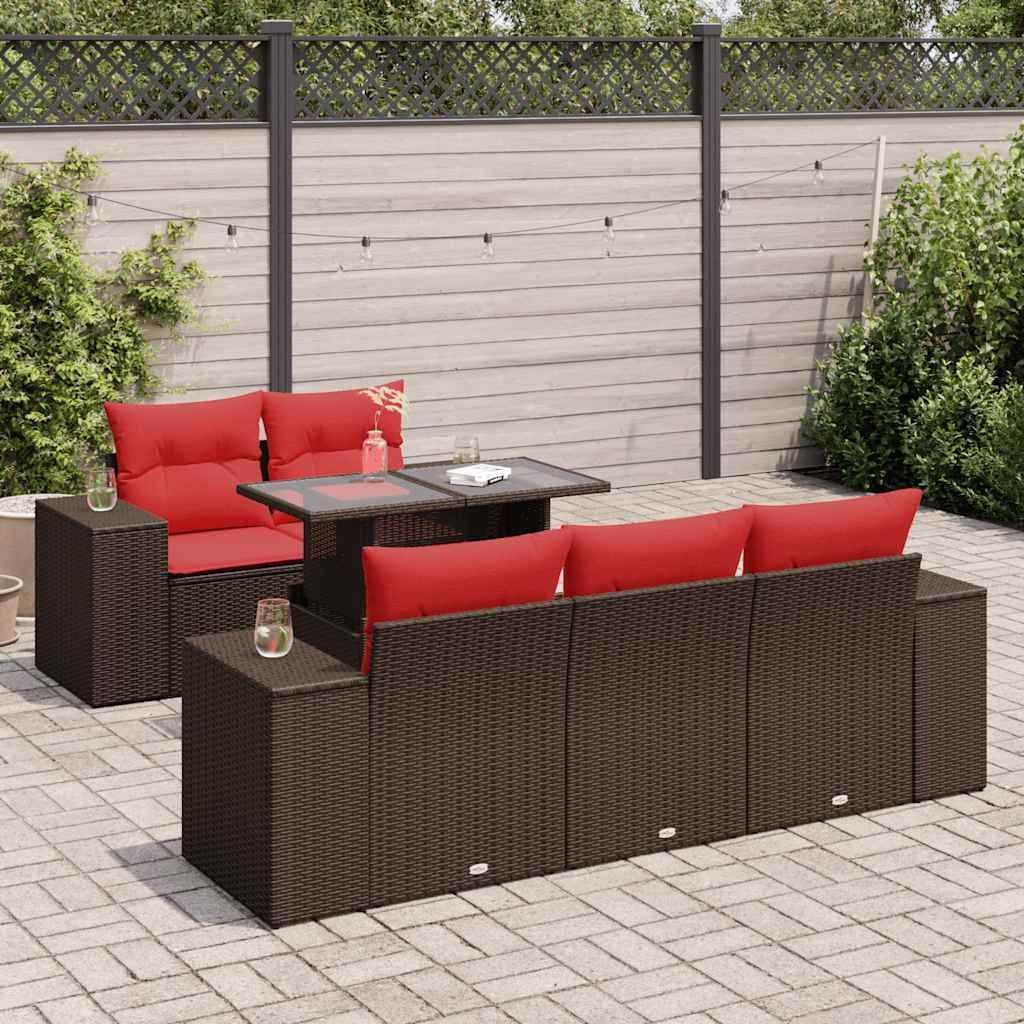 "Rabatt" 6-tlg. Garten-Sofagarnitur - mit sofa - mit Kissen Braun Poly Rattan Akazie - Lounge-Dining set CC12026