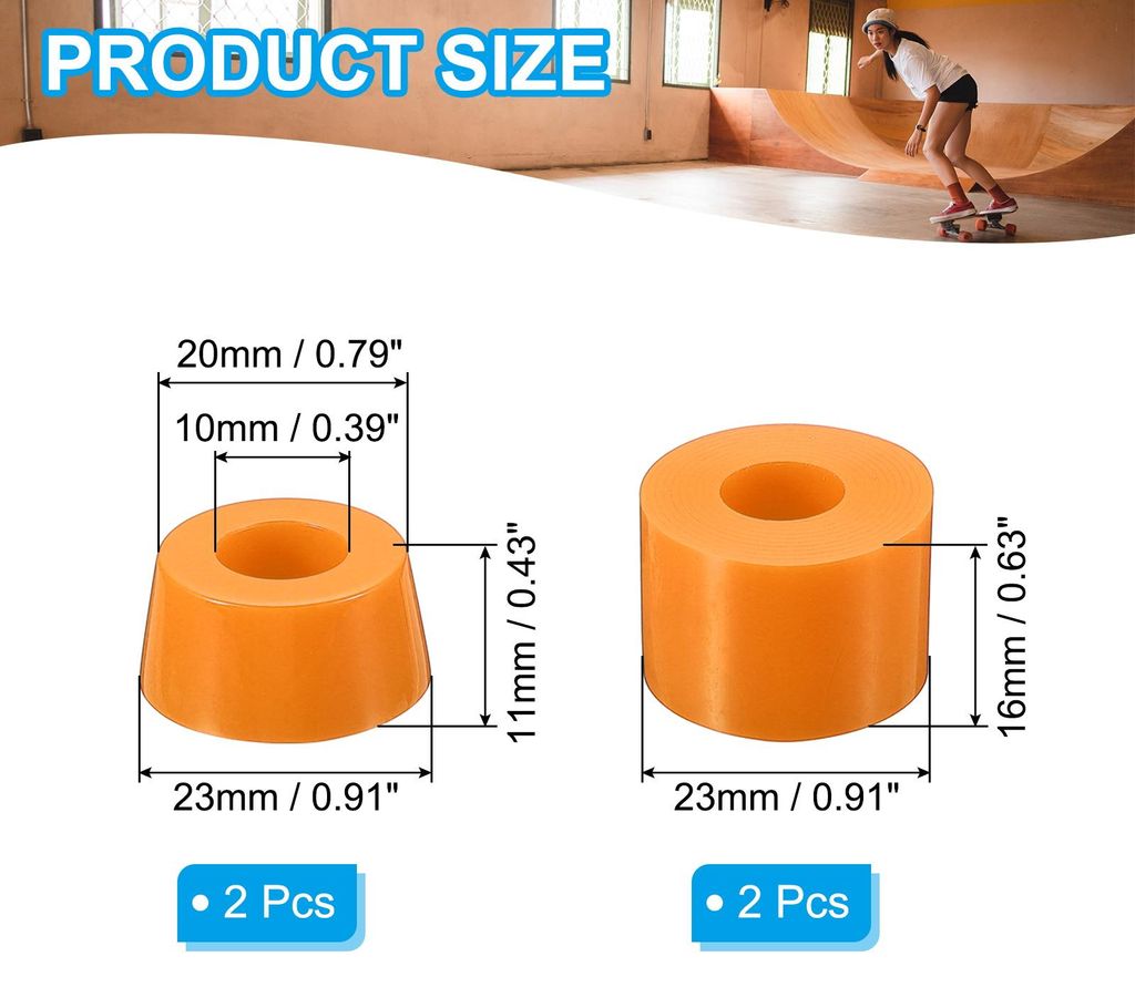 Skateboard Bushings, 90A PolyurethanLong-Board Truck Bushings Rebuild Kit for Skateboard Parts, Orange