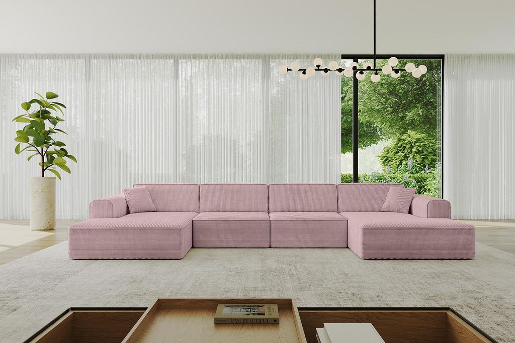 ALTDECOR Ecksofa in U-Form IREA-U2-v3 386x165x77 cm Rosa Produktbild 