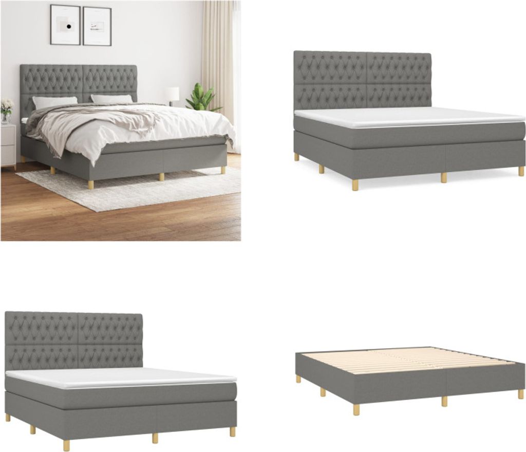 vidaXL Boxspringbett mit Matratze Dunkelgrau 180x200 cm Stoff - Boxspringbett - Boxspringbetten - Bett - Schlafzimmermöbel