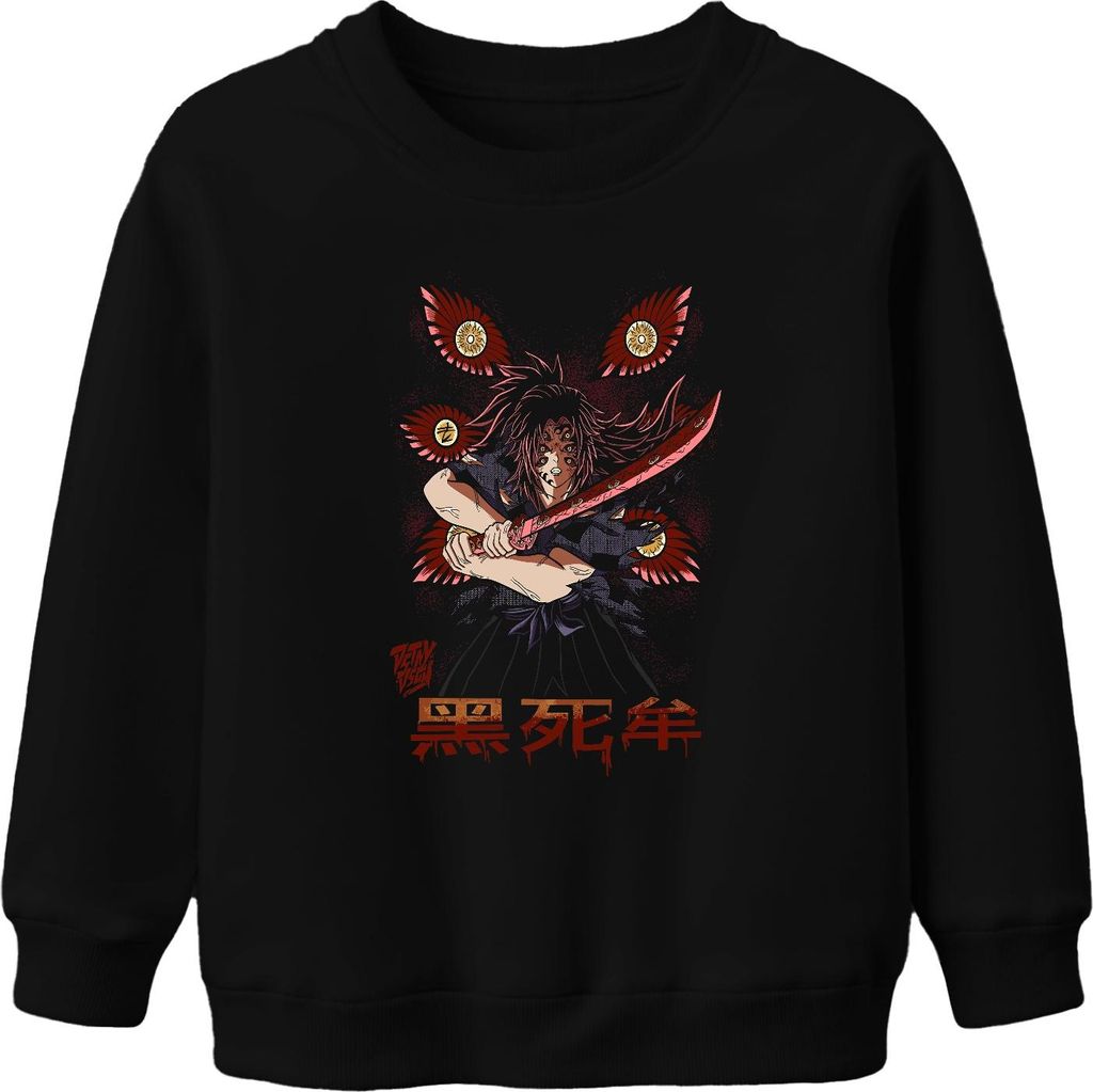 Anime Dämon Samurai Katana rote Klinge blutig düster Uni Kinder Sweatshirt Pullover, Schwarz, 152