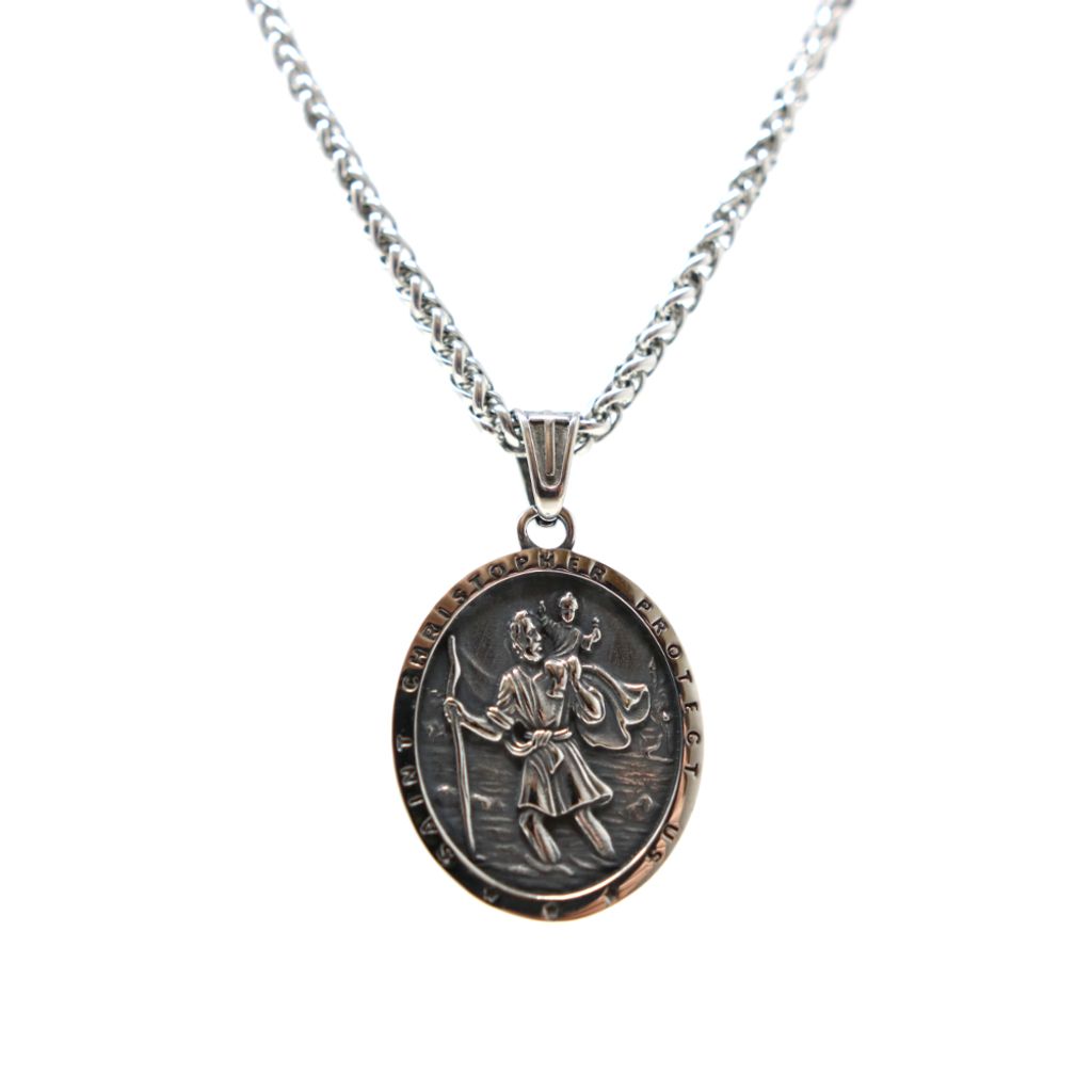 Lederkette Edelstahl 316 SAINT CHRISTOPHER 60 cm Silber Produktbild 