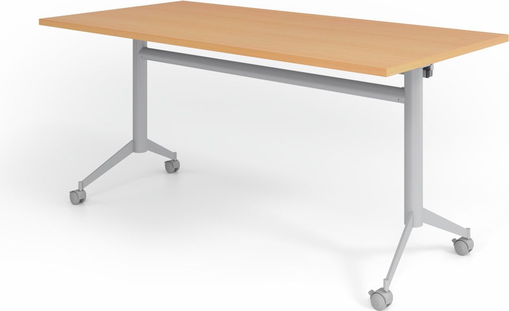 Klapptisch Jukka | 160x80cm | Buche | Stahlgestell silber | fahrbar | Arbeitshöhe 75 cm | Tischplatte um 90° kippbar