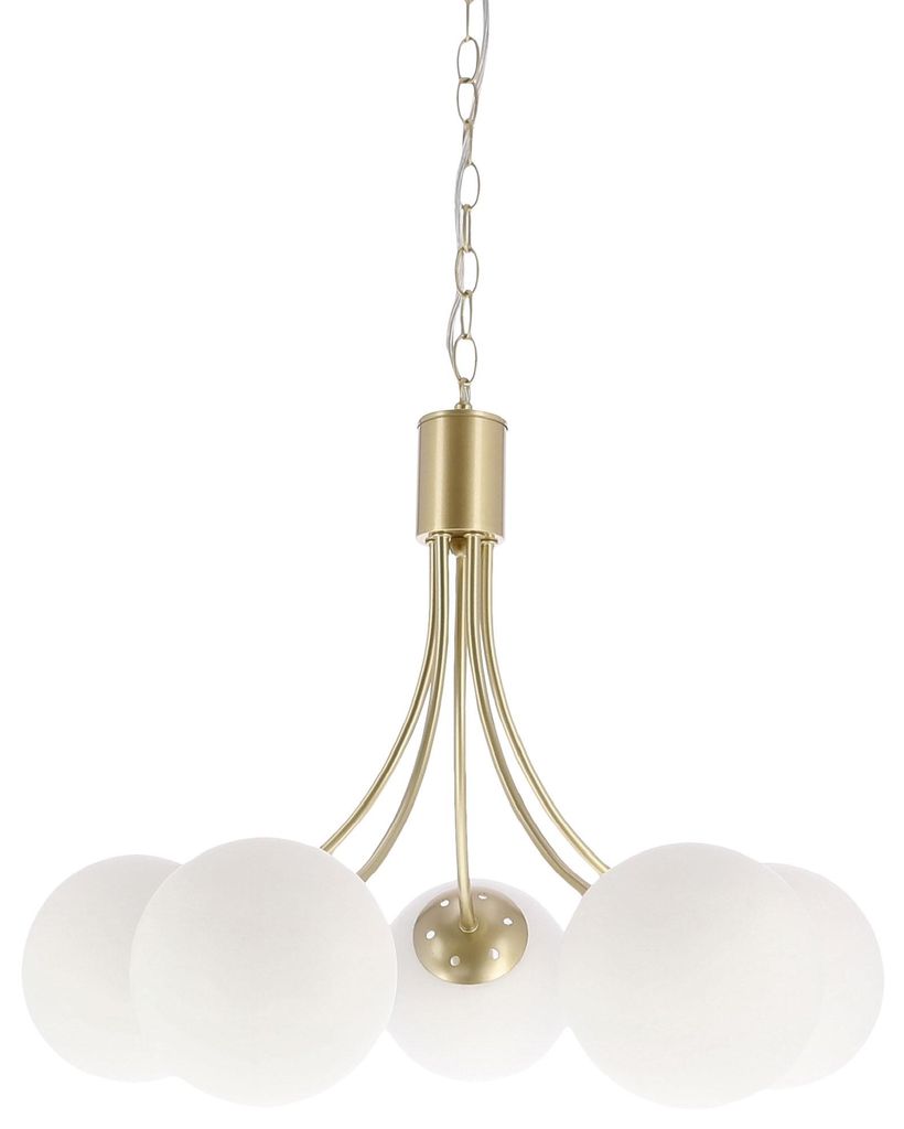 Lampadario a sfere bianche Dani, finitura ottone-bianco, Immagine del prodotto 