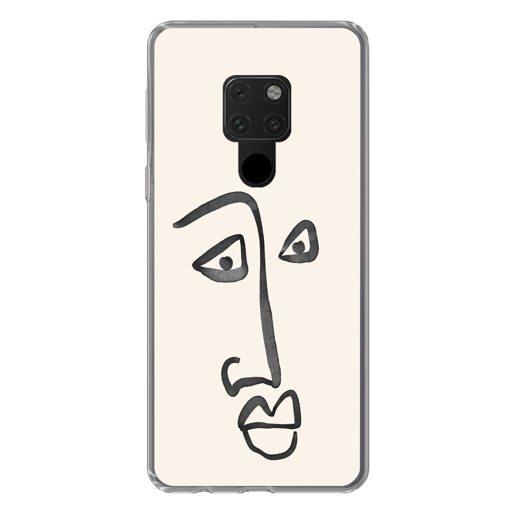 MuchoWow Handyhülle Schutzhülle Hülle für Huawei P40 Lite Gesicht - Augen - Strichzeichnung Silikon Softcase Handy Hülle - Handy