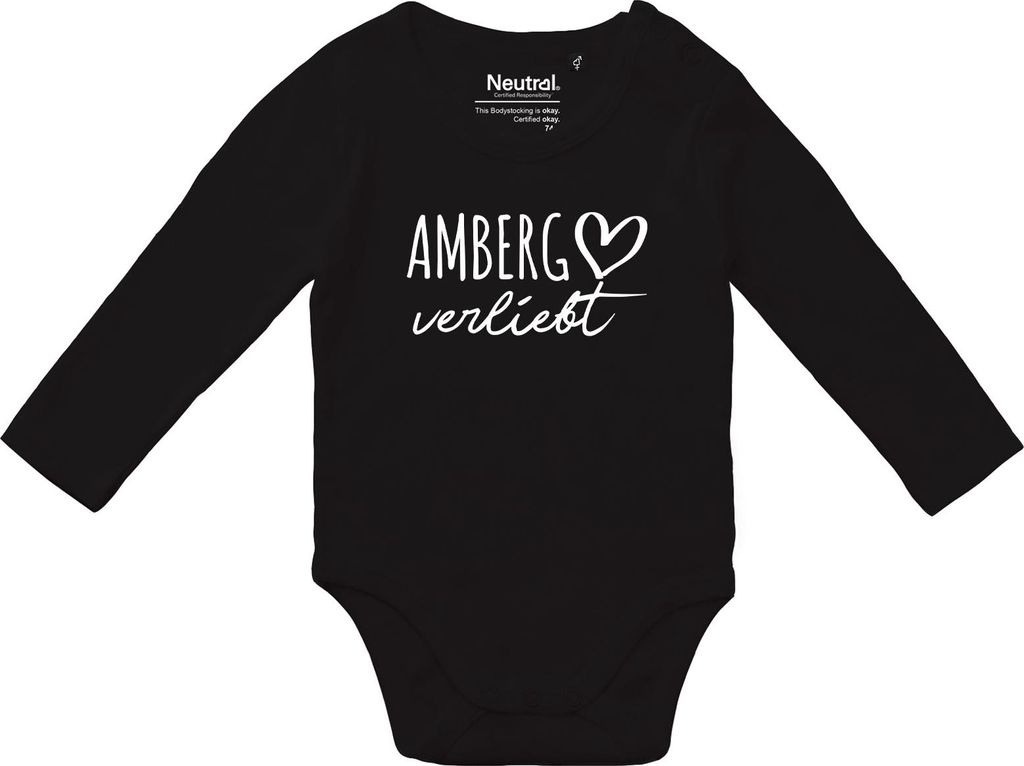 Huuraa Baby Body Amberg verliebt 62 Black Baumwolle Fairtrade Langarmbody Geschenkidee