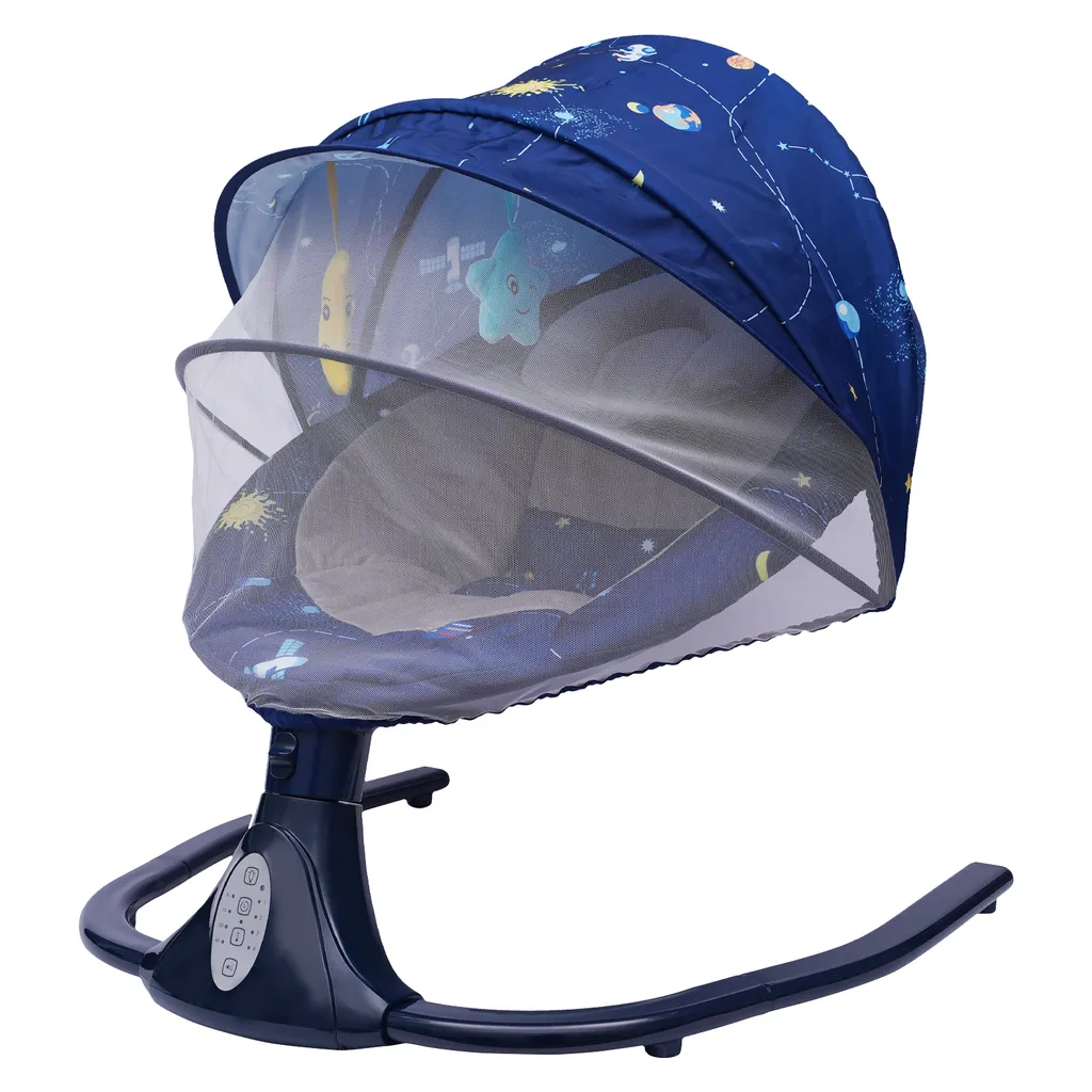 Transat bébé électrique bleu apaisant : stop aux pleurs avec le Bluetooth