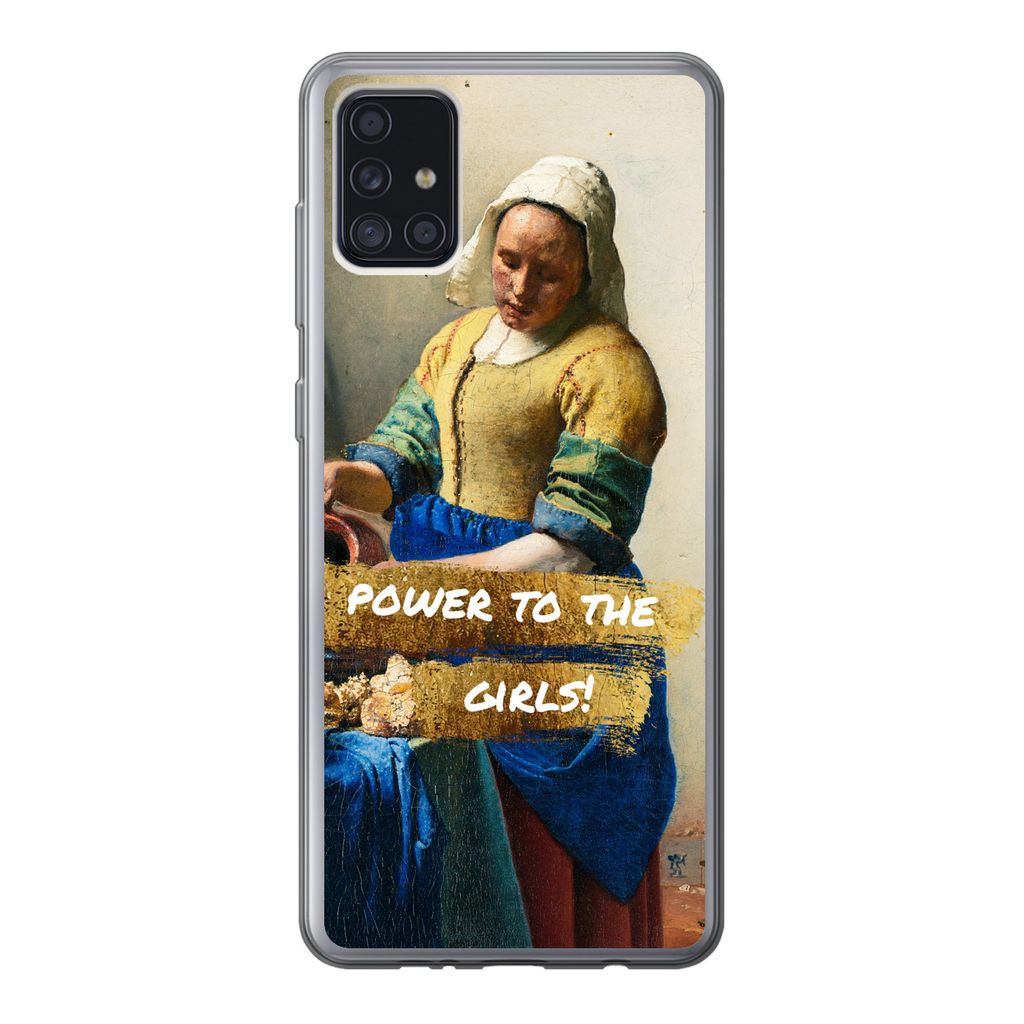 MuchoWow Handyhülle Schutzhülle Hülle für Samsung Galaxy A52 5G Milchmädchen - Gold - Zitate - Gemälde - Alte Meister Silikon Softcase Hand...