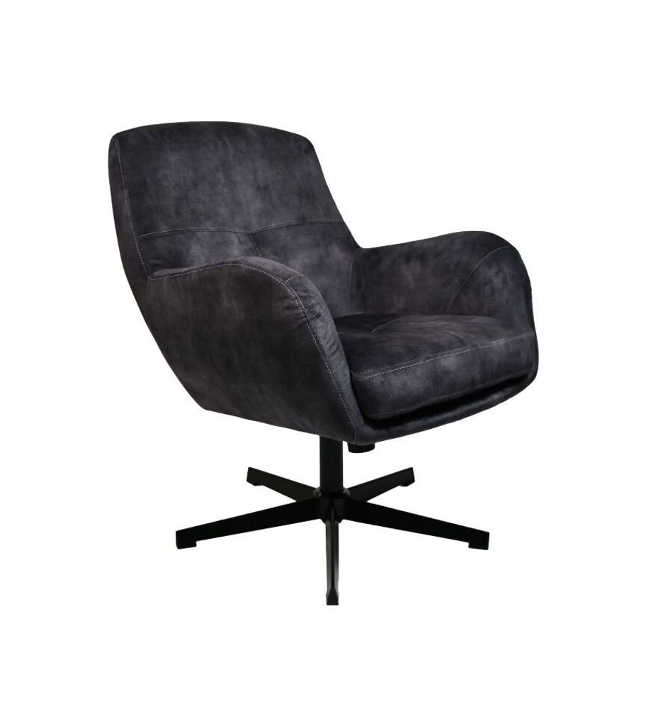 HSM Collection-Drehsessel Cleveland-75x73x88-Dunkel Grau/Schwarz-Stoff/Metall