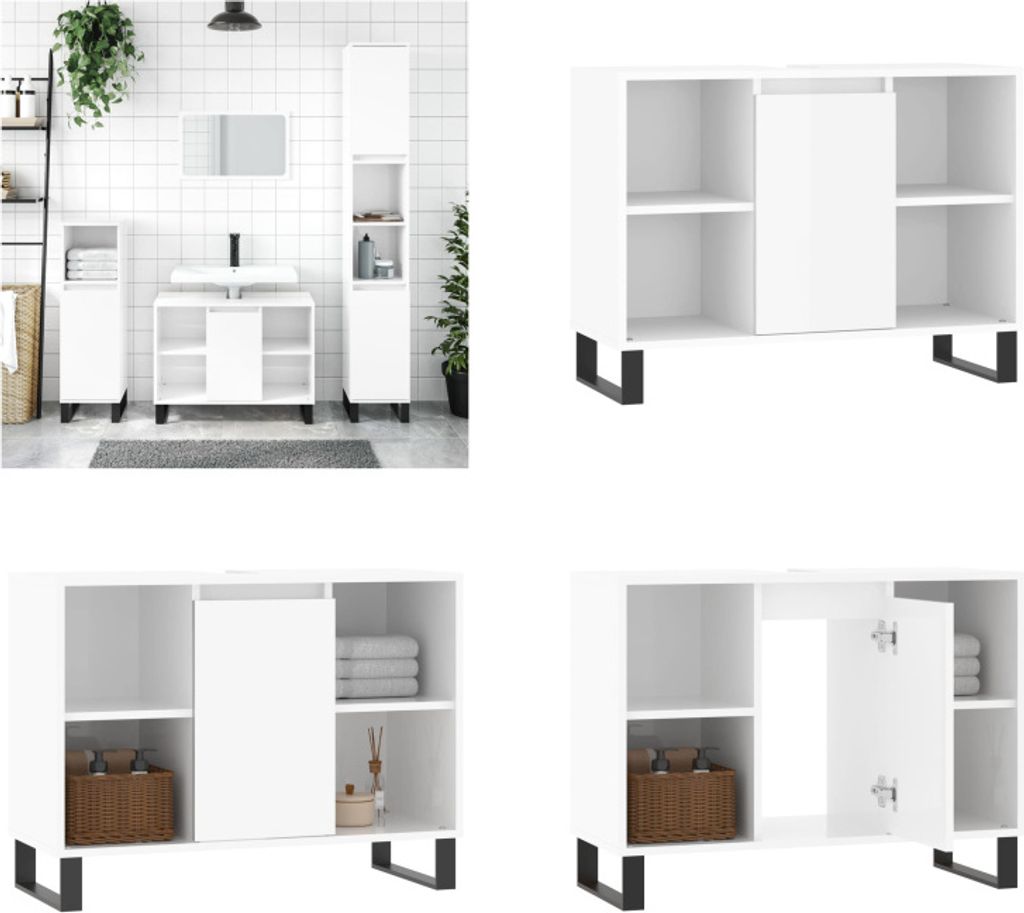 vidaXL Badschrank Hochglanz Weiß 80x33x60 cm Holzwerkstoff - Badezimmerschrank - Badezimmerschränke - Schrank - Schrank Bad