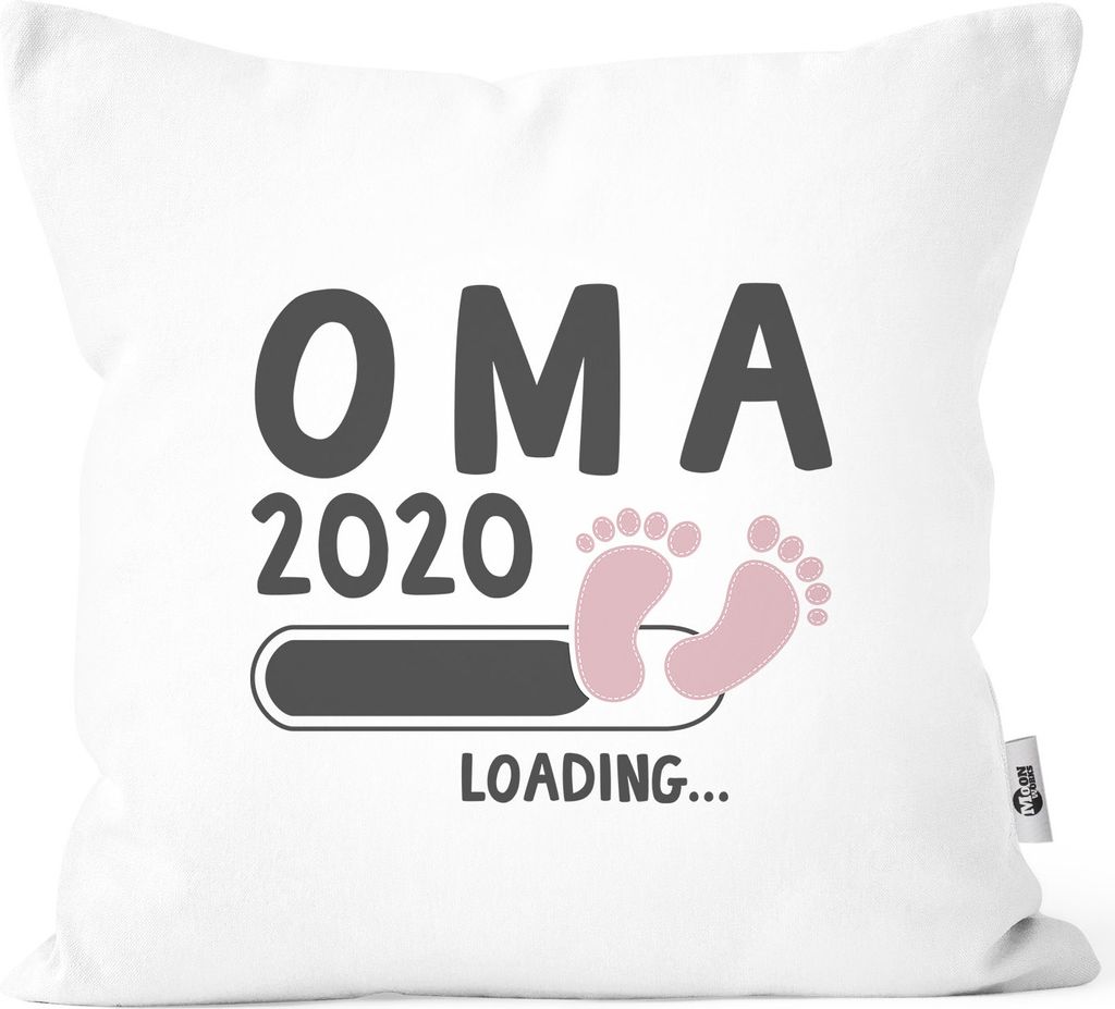 Kissen-Bezug Oma 2020 loading Geschenk-Kissen für werdende Oma Baumwolle Geschenk zur Geburt MoonWorks weiß-rosa unisize