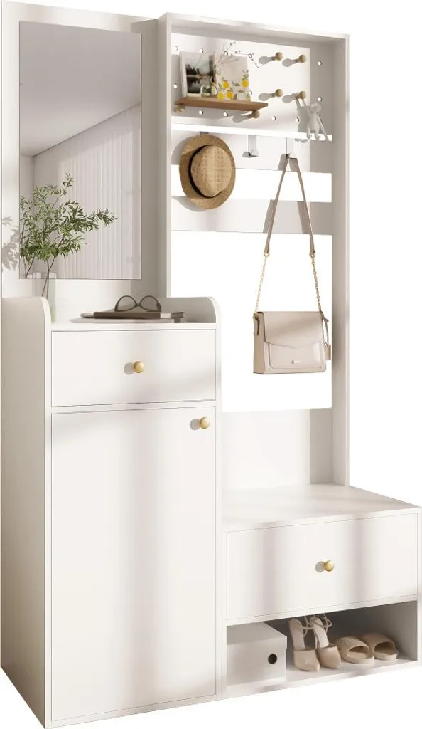 Vestiaire compact 105cm miroir & chaussures - Finis les entrées désordonnées