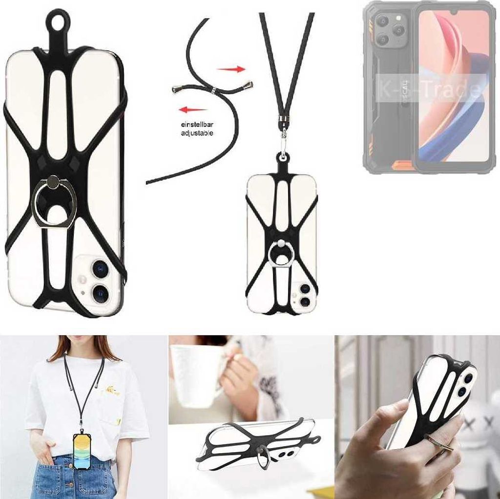 K-S-Trade 3in1 Handykette Handyband Handykordel Halsband Smartphone-Ring Handy-Ring kompatibel mit Blackview Oscal S70 Fingerhalterung Handyring