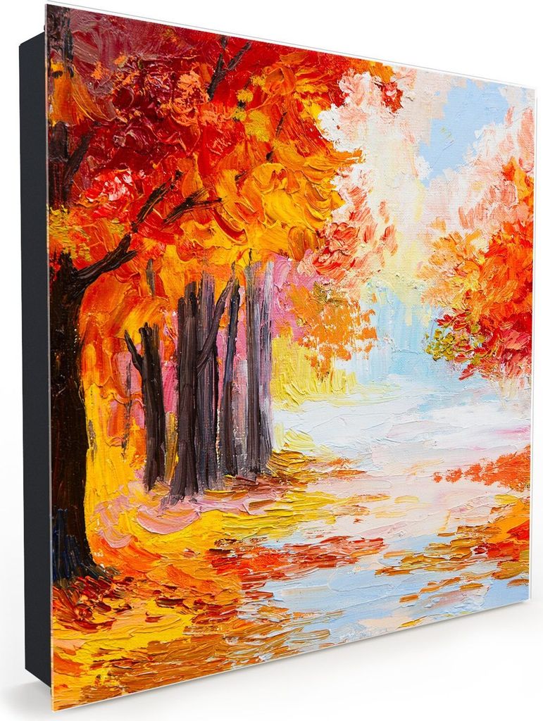 Nachbildung-Schlüsselkasten, Magnetpinnwand und Memoboard mit Glasfront Motiv Herbststimmung im Wald