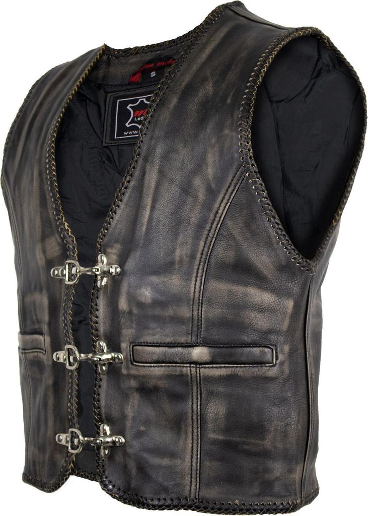 Vintage Lederweste Leder Kutte im Used Look Antik Rockerweste Motorrad Clubweste(M)