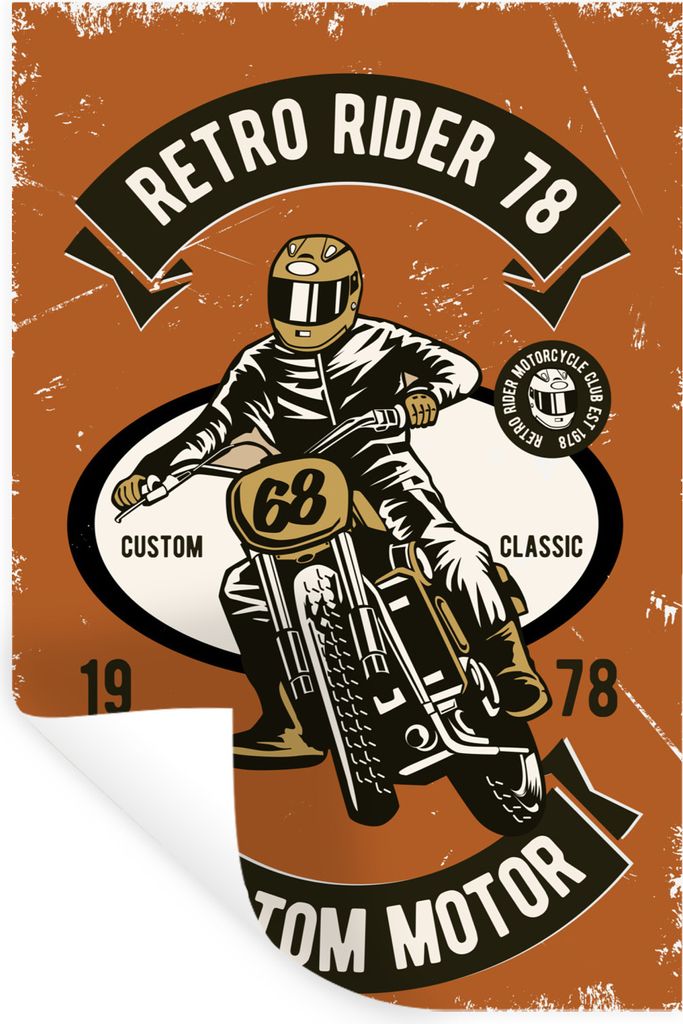 MuchoWow Wandtattoo Wandsticker Wandaufkleber Motorrad - Helm - Retro - Zitat 20x30 cm Selbstklebend und Repositionierbar - Sticker - Dekorfolie