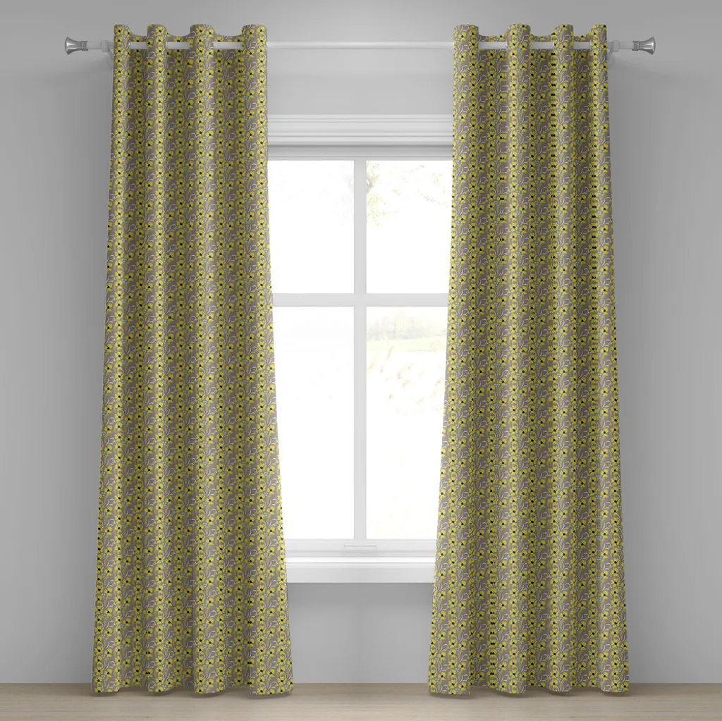 ABAKUHAUS Rideau à œillets taupe et jaune 280x175 cm motif prairie