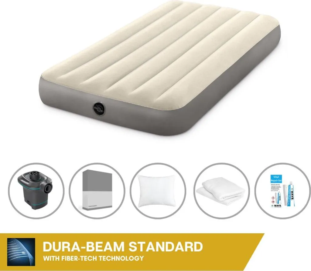 Letto Gonfiabile Intex 1 Persona con Pompa e Lenzuola | Kit Completo