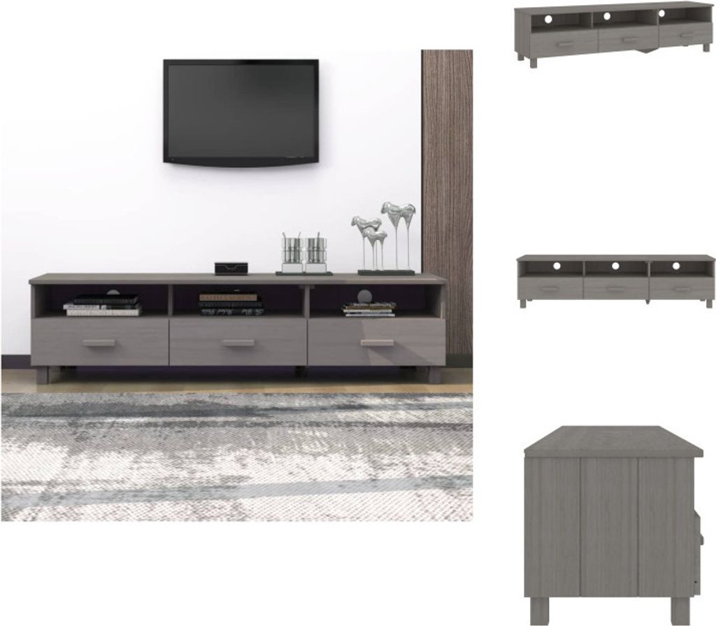 vidaXL TV-Schrank HAMAR Hellgrau 158x40x40 cm Massivholz Kiefer - TV-Möbel