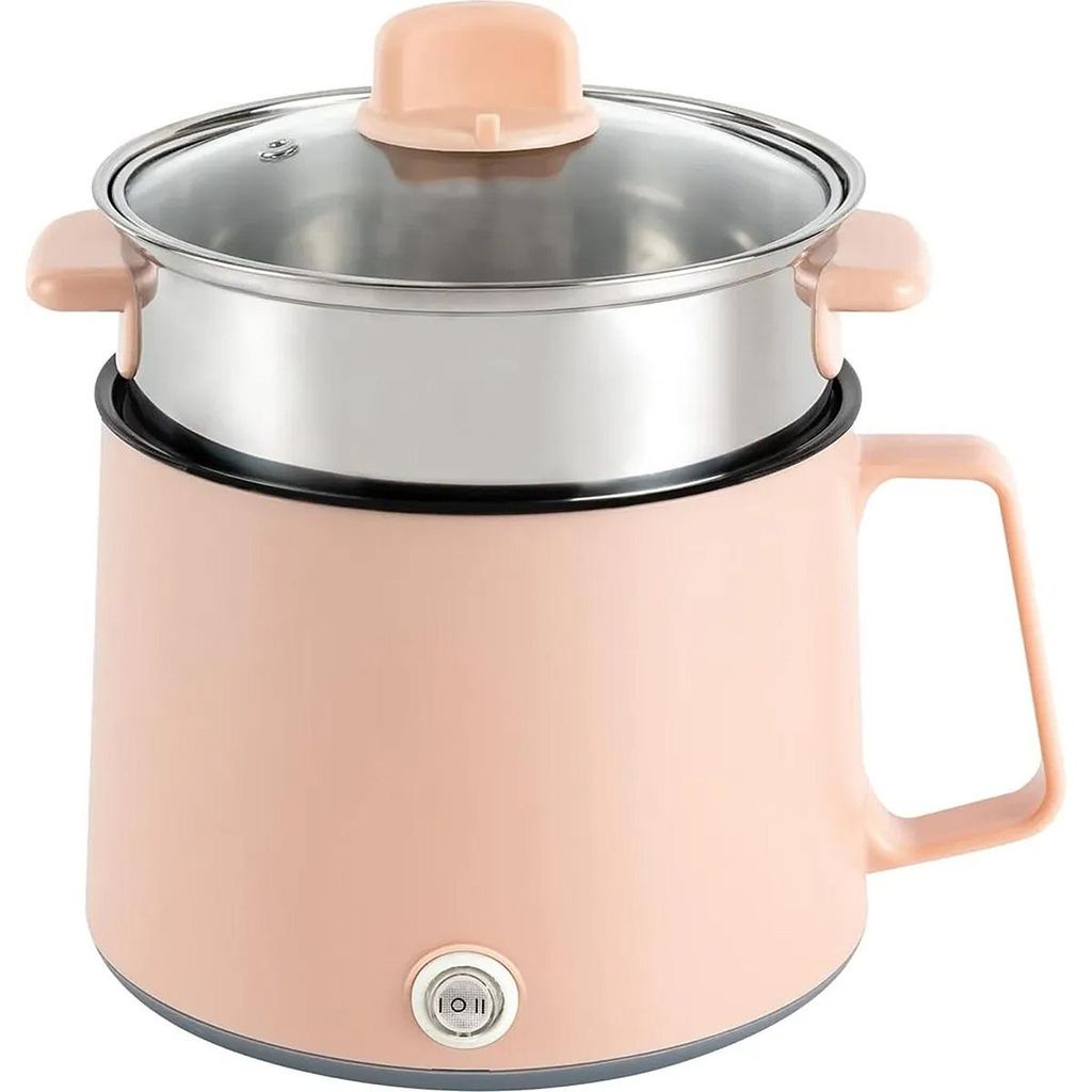 Elektrischer Topf & Dampfgarer Rosa 1,7 L – Multifunktionale Antihaft-Pfanne, Tragbarer Elektroherd für Stir-Fry, Suppe & Pasta 21×19×19,5 cm