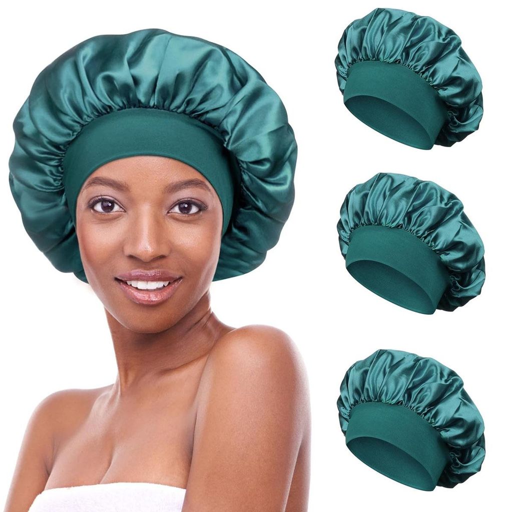 3 Stück Schlafmütze Satin Bonnet Nacht Schlaf Mütze Verstellbare Schlafkappe Kopfbedeckung Weiche Kopfhaube Schlafhaube Seide mit Gummizug für ...