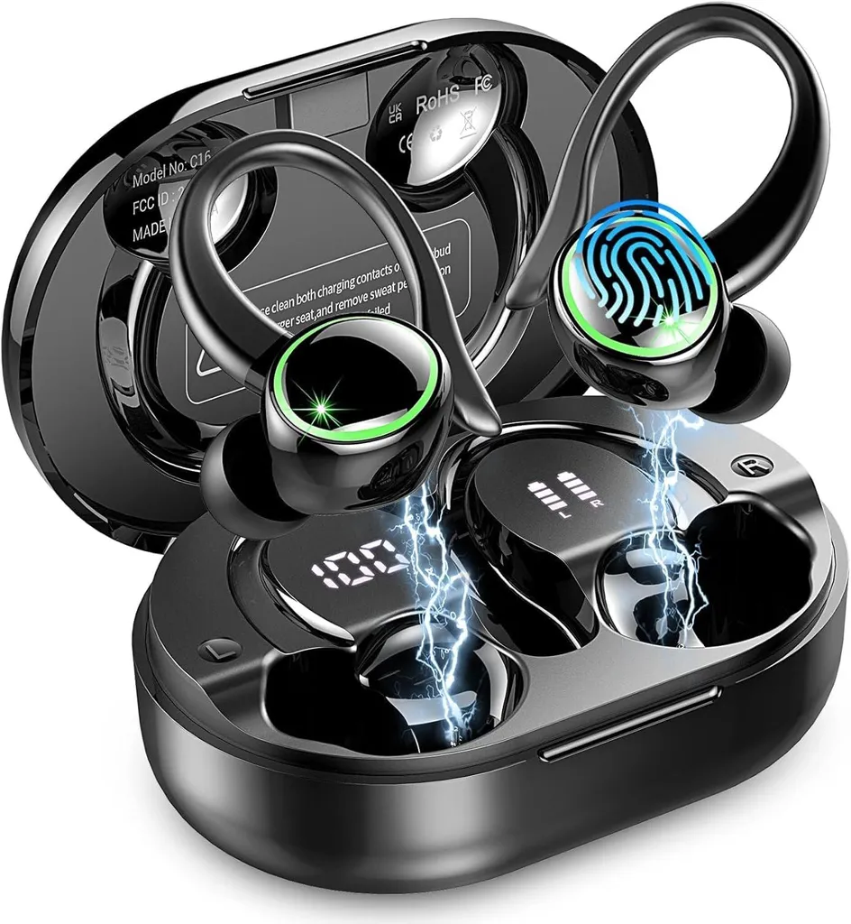 Sport Kopfhörer, Bluetooth 5.4 In Ear Ohrhörer mit 4 ENC HD Mics,Hi-Fi Stereo Sound, 50h Wiedergabe, IPX7 Wasserdicht, USB-C Schnellladung,LED Anzeige