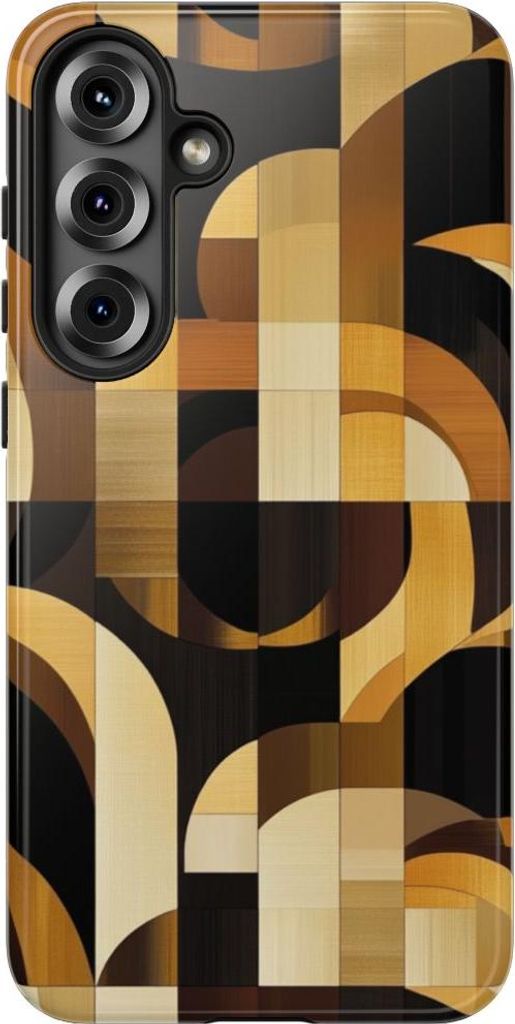 Geometrisches Braun-Gold Art-Déco-Muster – Hülle Kompatibel mit Galaxy S25 Plus