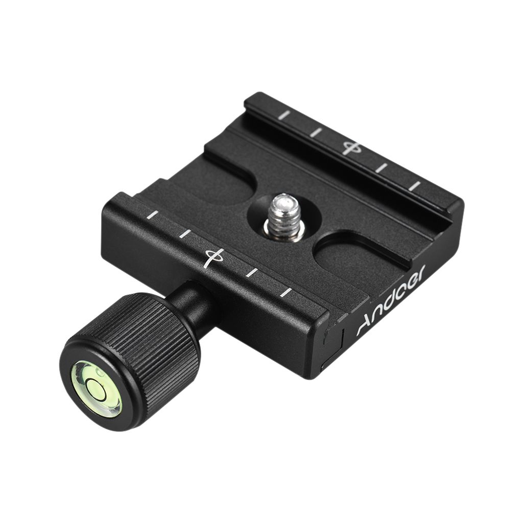Andoer QR-50 Schnellwechselplatte Zangenadapter mit eingebautem Wasserwaage fuer Arca Swiss RRS Wimberley Stativ-Kugelkopf