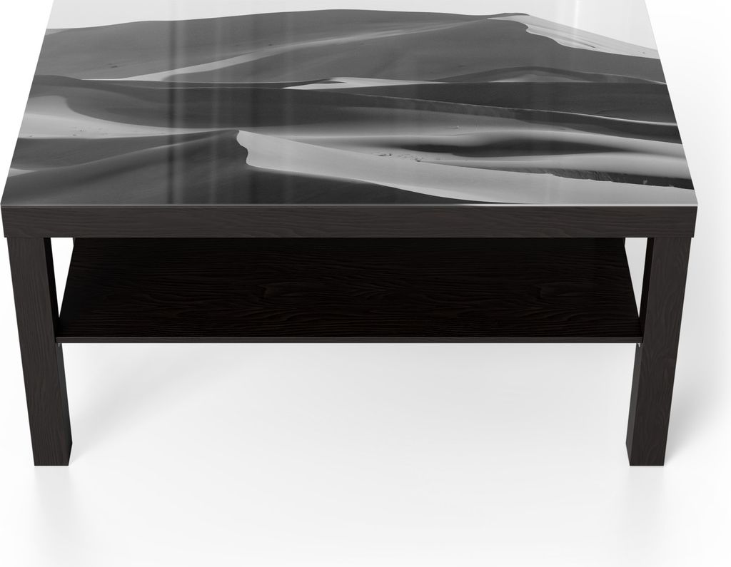 DEQORI Couchtisch 90x55 cm Schwarz 'Stille Dünenwellen' Glas Beistelltisch Glastisch modern