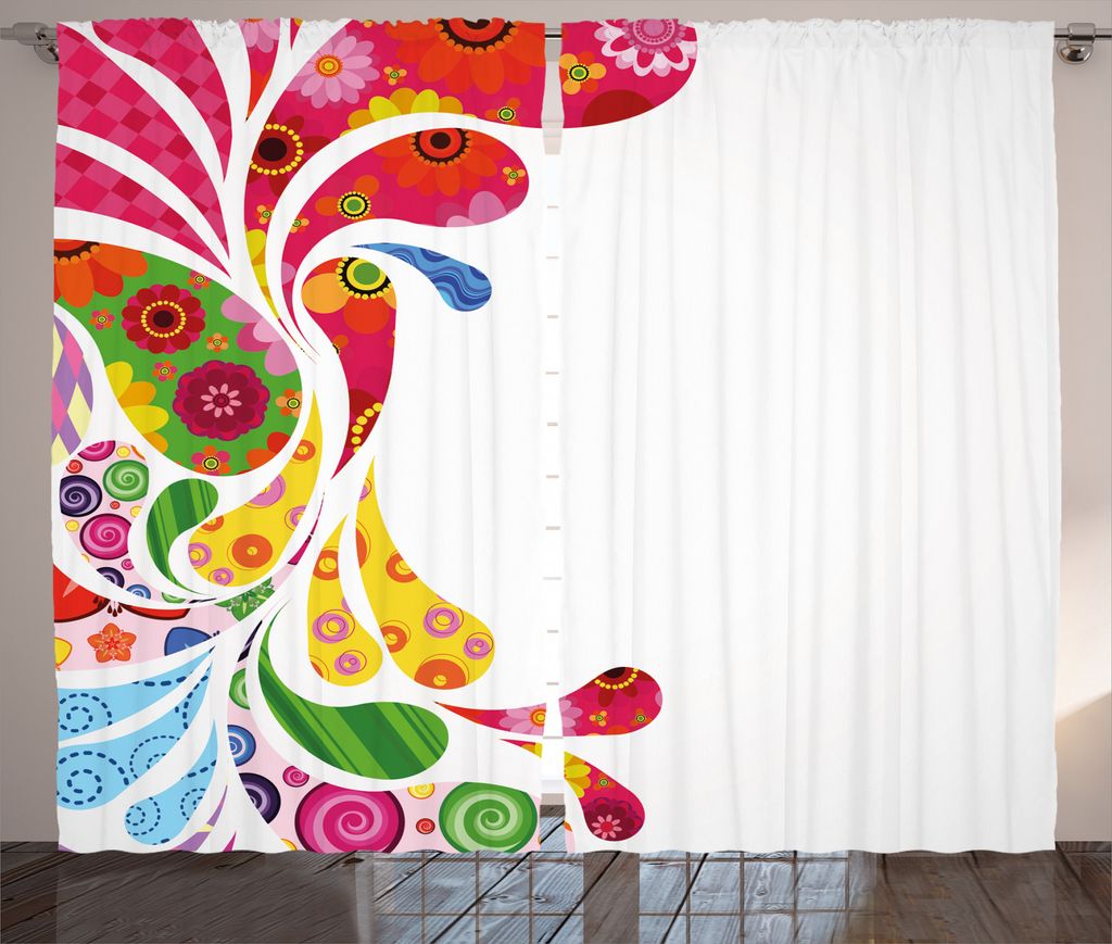 ABAKUHAUS Paisley Rustikaler Vorhang, Retro Blumenblatt-Kunst, Wohnzimmer Universalband Gardinen mit Schlaufen und Haken, 280 x 175 cm, Mehrfarbig