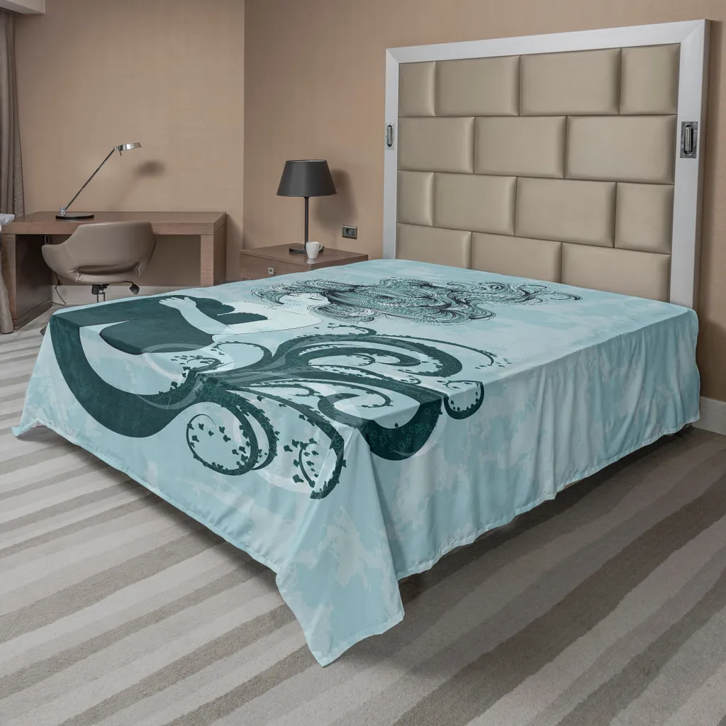 Drap-housse Sirène ABAKUHAUS 244x205cm Bleu Sarcelle Motif Dessiné