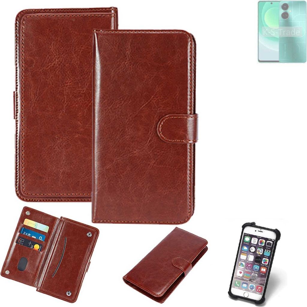 K-S-Trade 360° Hülle kompatibel mit Tecno Camon 19 braun Kunstleder Case BookCase WalletCase Kunstlederederhülle Handyhülle, Rundumschutz Bumper