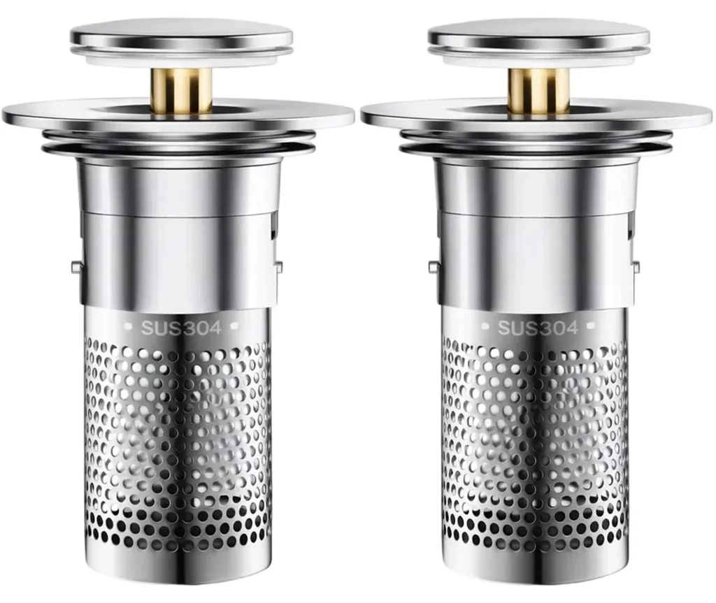 Bouchon évier inox avec filtre à cheveux intégré, système push-open x2