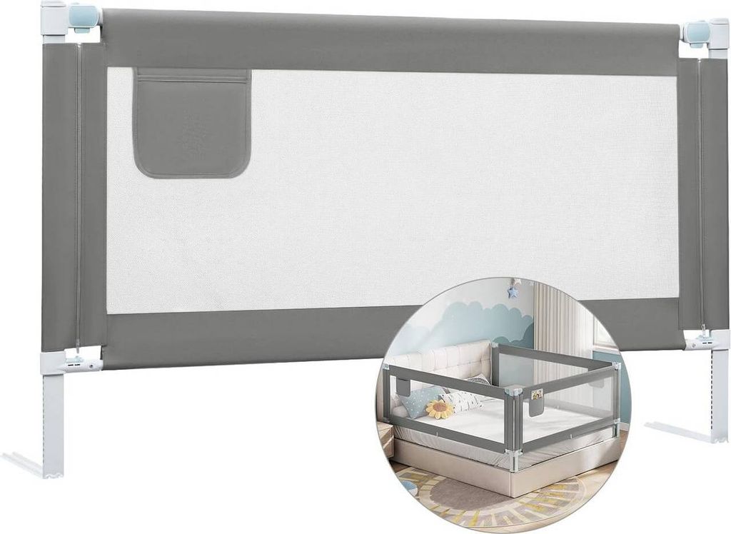 WOLTU Bettgitter, Bettschutzgitter für Kinder Baby, Oxford-Gewebe Metall, Dunkelgrau 150 cm