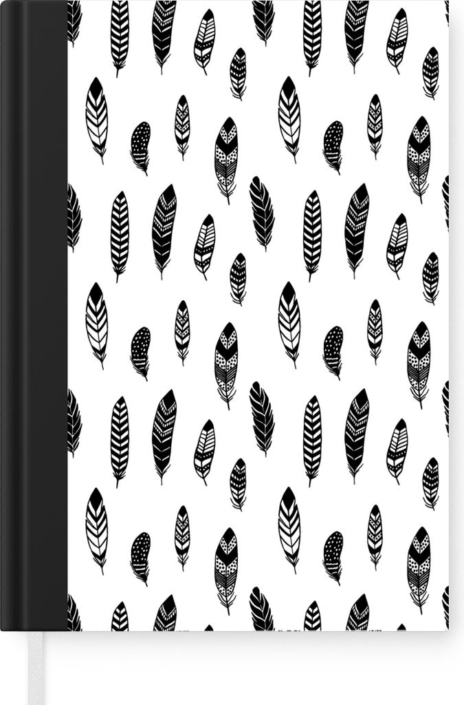 MuchoWow Notizbuch Tagebuch Haushaltsbuch Notebook A5 Federn - Schwarz und weiß - Muster - Vogel - Notizblock - Notizheft - Notebook - Schreibbl...